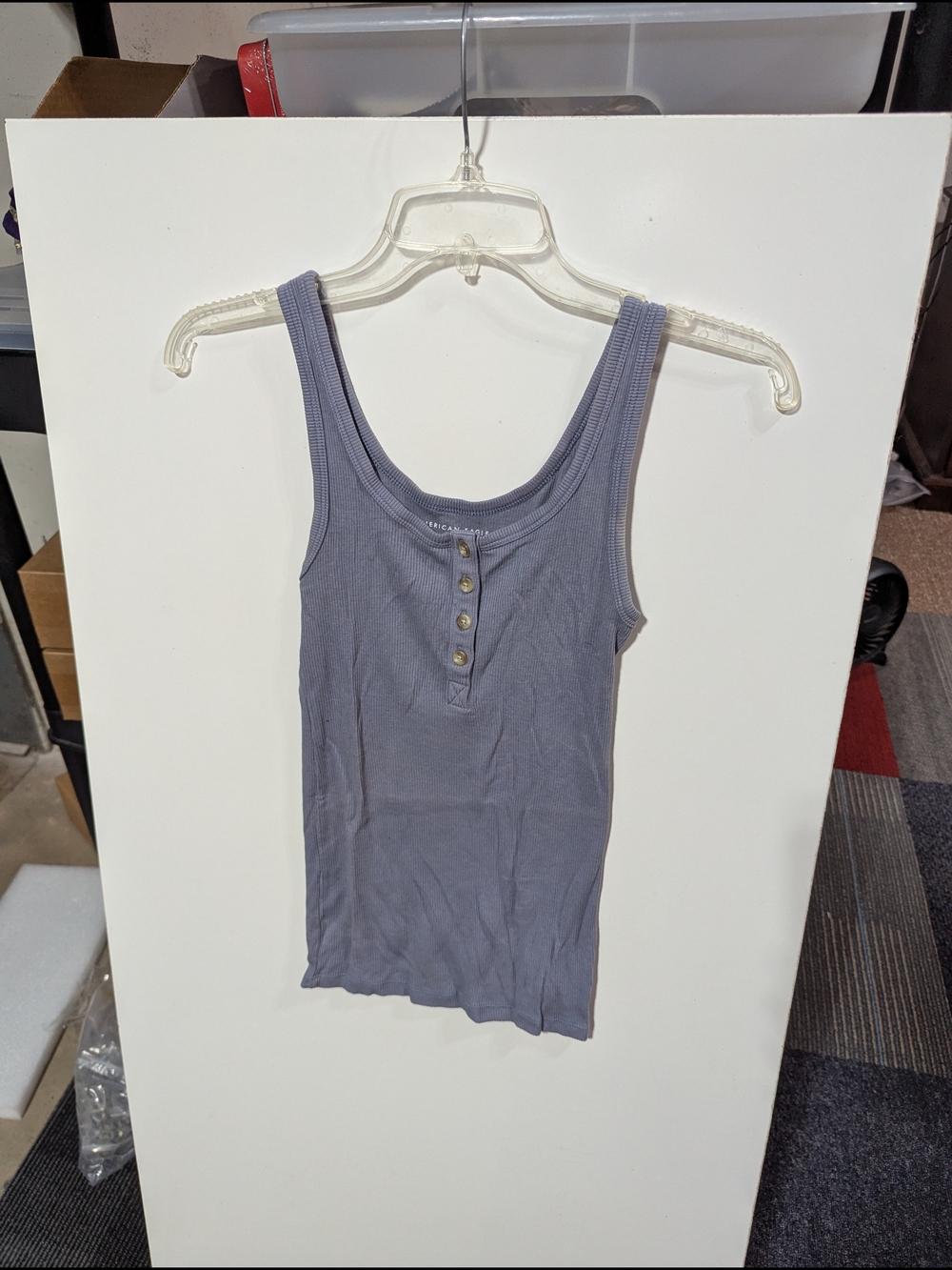 American Eagle Outfitters Heather Slate Button-Front Ribbed Tank